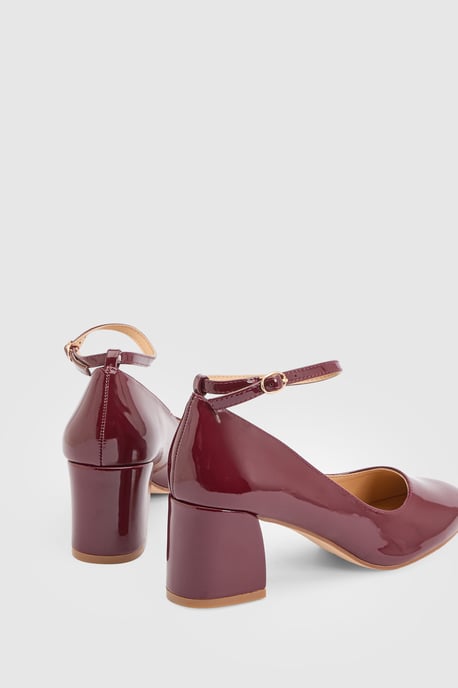 Venisha Faux Patent Leather Ankle Strap Medium Heel Court Shoes - Image 3