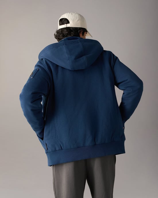Regular Fit Long Sleeve Logo Detail Hoodie in Navy - Image 2