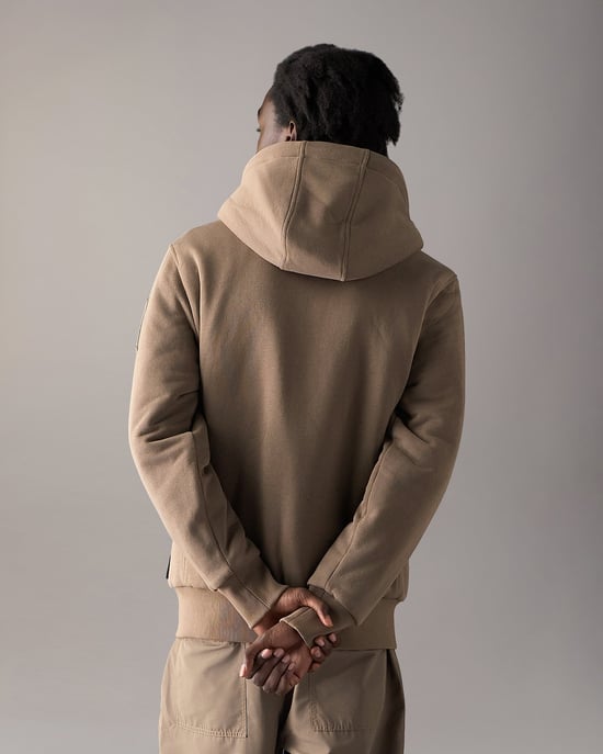 Regular Fit Long Sleeve Logo Detail Hoodie in Taupe - Image 3