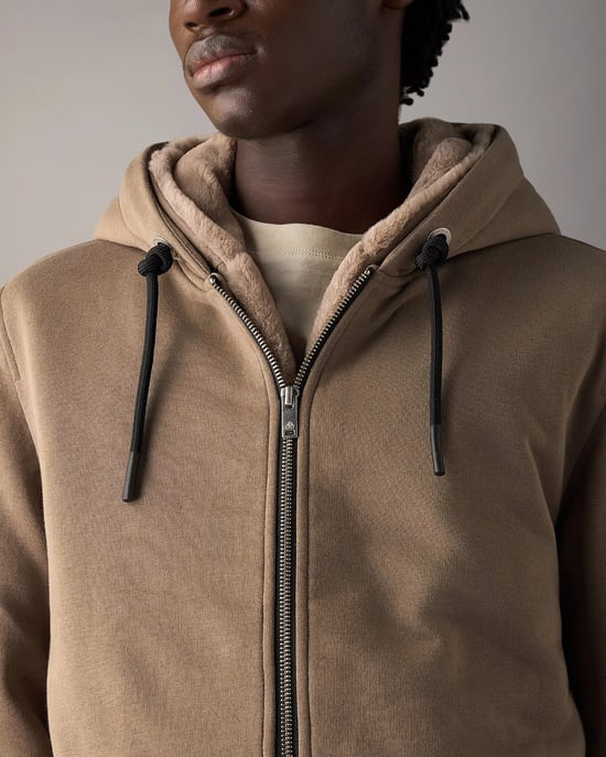 Regular Fit Long Sleeve Logo Detail Hoodie in Taupe - Image 4
