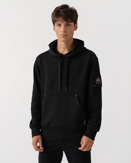 Regular Fit Long Sleeve Logo Detail Hoodie in Black - Image 1