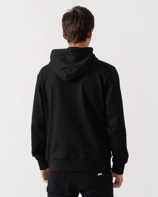 Regular Fit Long Sleeve Logo Detail Hoodie in Black - Image 2