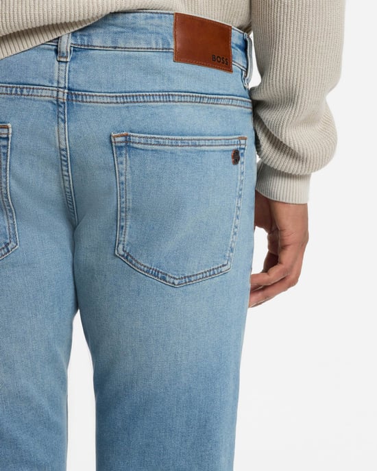 Slim Fit Logo Detail Trousers in Pale Blue - Image 4