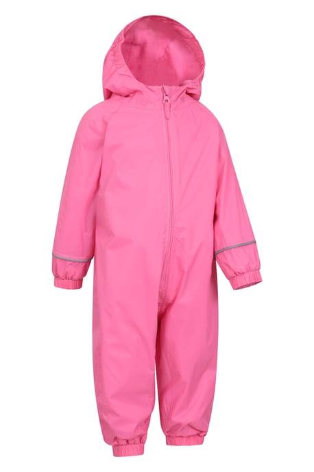 'Spright' Kids Waterproof Rain Suit Warm Fleece Lined Children's Hooded Coverall Pink - Image 2
