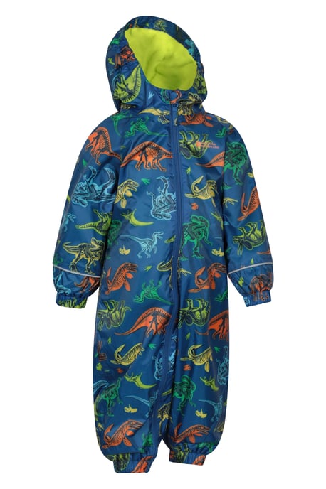 'Spright' Kids Waterproof Printed Rain Suit Warm Fleece Lined Hooded Coverall Blue/Navy - Image 2