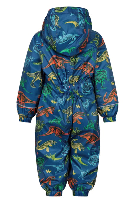 'Spright' Kids Waterproof Printed Rain Suit Warm Fleece Lined Hooded Coverall Blue/Navy - Image 3