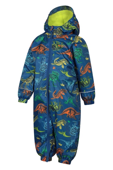'Spright' Kids Waterproof Printed Rain Suit Warm Fleece Lined Hooded Coverall Blue/Navy - Image 4