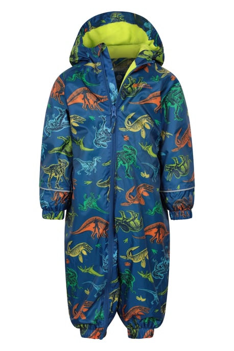 'Spright' Kids Waterproof Printed Rain Suit Warm Fleece Lined Hooded Coverall Blue/Navy - Image 5