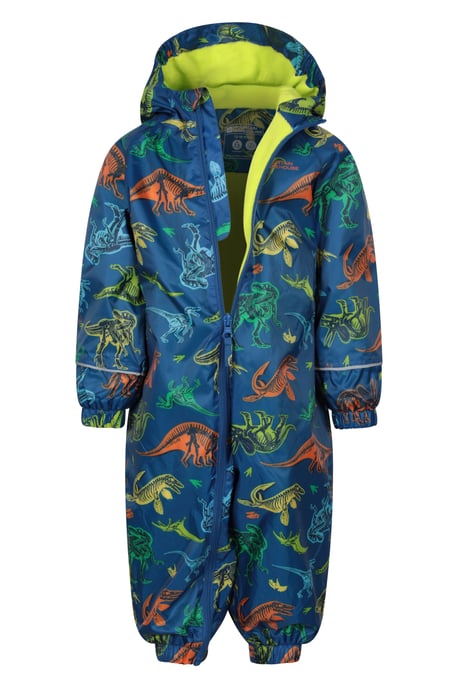 'Spright' Kids Waterproof Printed Rain Suit Warm Fleece Lined Hooded Coverall Blue/Navy - Image 6