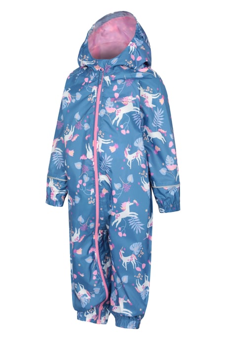 'Puddle' Kids Printed Waterproof Rain Suit Hooded Toddler All in One Coverall Purple - Image 2