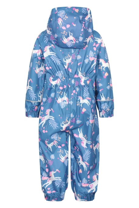 'Puddle' Kids Printed Waterproof Rain Suit Hooded Toddler All in One Coverall Purple - Image 3