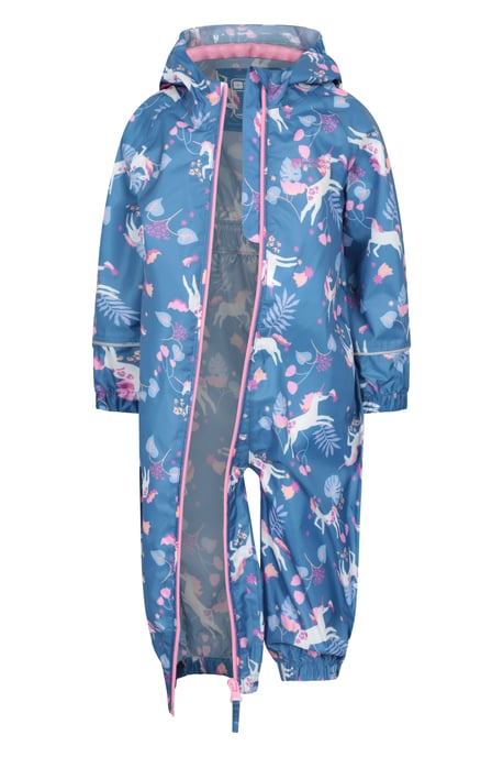 'Puddle' Kids Printed Waterproof Rain Suit Hooded Toddler All in One Coverall Purple - Image 4