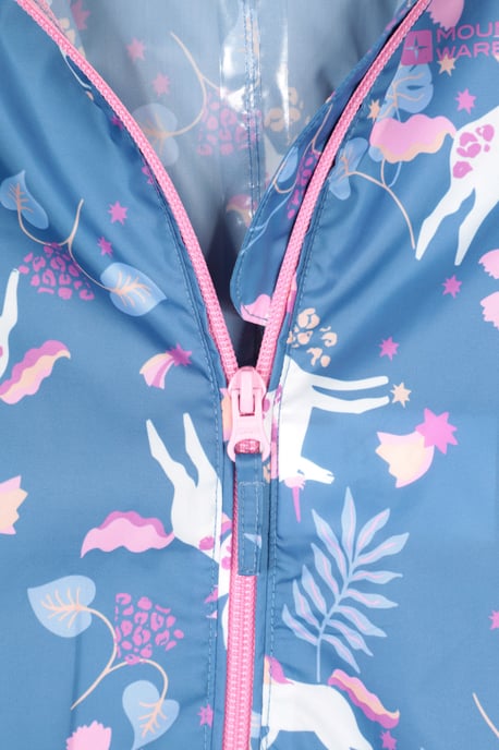 'Puddle' Kids Printed Waterproof Rain Suit Hooded Toddler All in One Coverall Purple - Image 5