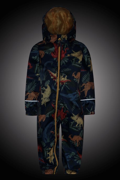 'Puddle' Kids Printed Waterproof Rain Suit Hooded Toddler All in One Coverall Blue - Image 2