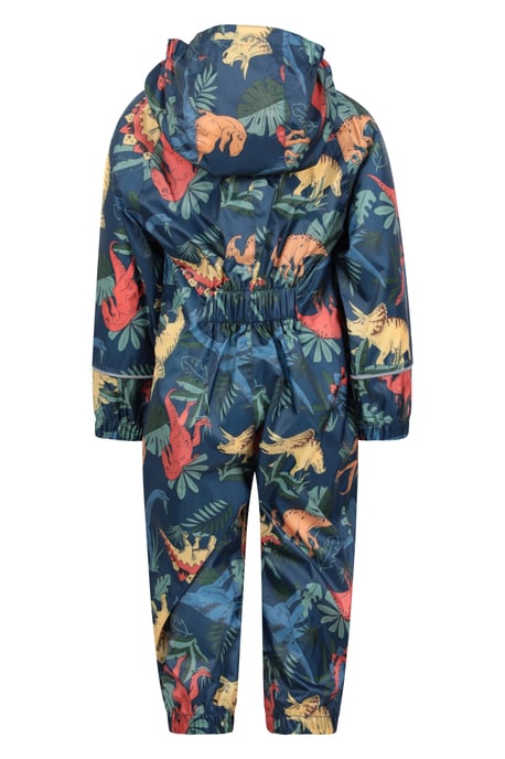 'Puddle' Kids Printed Waterproof Rain Suit Hooded Toddler All in One Coverall Blue - Image 4