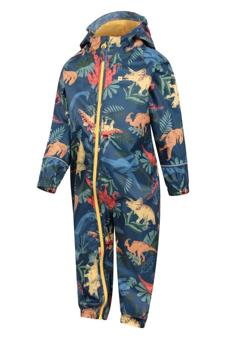 'Puddle' Kids Printed Waterproof Rain Suit Hooded Toddler All in One Coverall Blue - Image 5