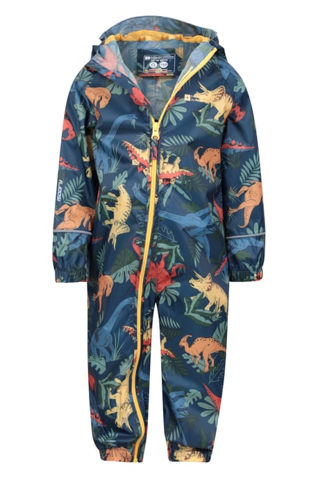 'Puddle' Kids Printed Waterproof Rain Suit Hooded Toddler All in One Coverall Blue - Image 6