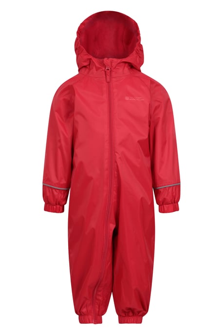 'Spright' Kids Fleece Lined Waterproof Rain Suit Lightweight Reflective Coverall Red - Image 1