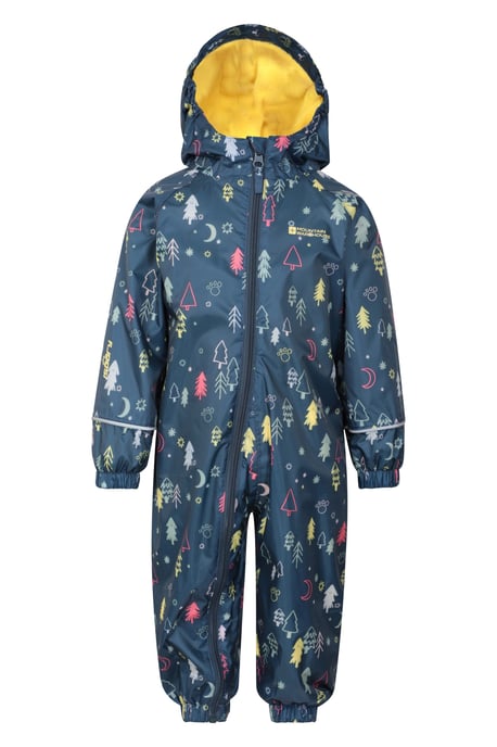 'Spright' Kids Waterproof Printed Rain Suit Warm Fleece Lined Hooded Coverall Navy - Image 1