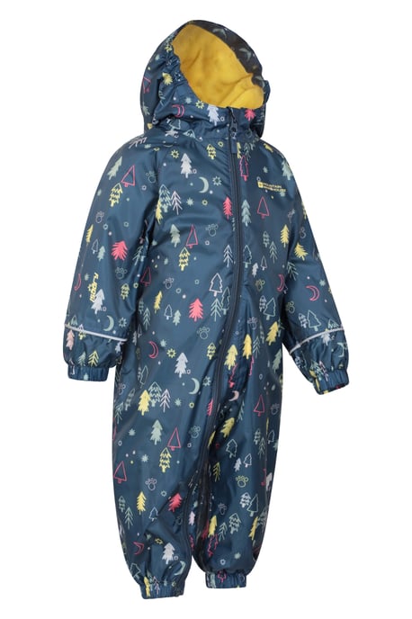 'Spright' Kids Waterproof Printed Rain Suit Warm Fleece Lined Hooded Coverall Navy - Image 2