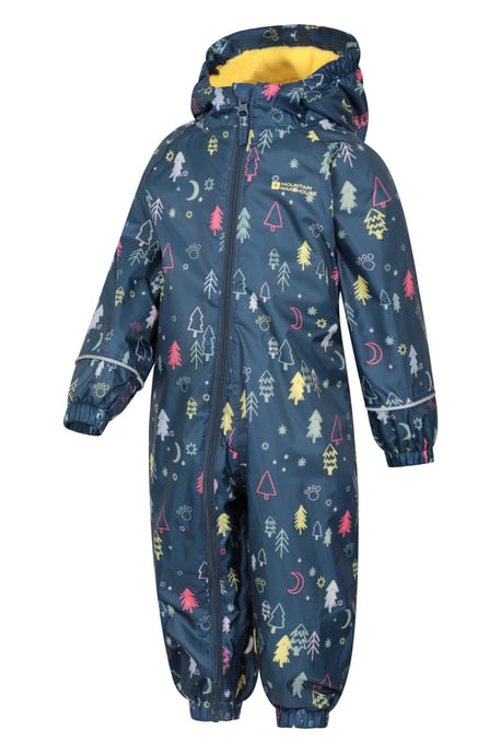 'Spright' Kids Waterproof Printed Rain Suit Warm Fleece Lined Hooded Coverall Navy - Image 4