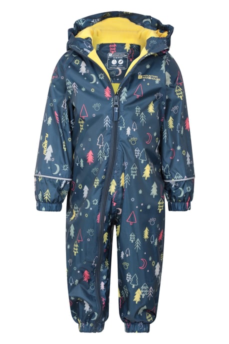 'Spright' Kids Waterproof Printed Rain Suit Warm Fleece Lined Hooded Coverall Navy - Image 5