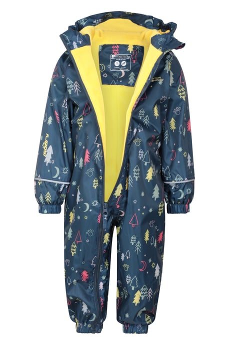 'Spright' Kids Waterproof Printed Rain Suit Warm Fleece Lined Hooded Coverall Navy - Image 6