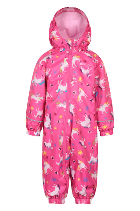 'Spright' Kids Waterproof Printed Rain Suit Warm Fleece Lined Hooded Coverall Pink - Image 1