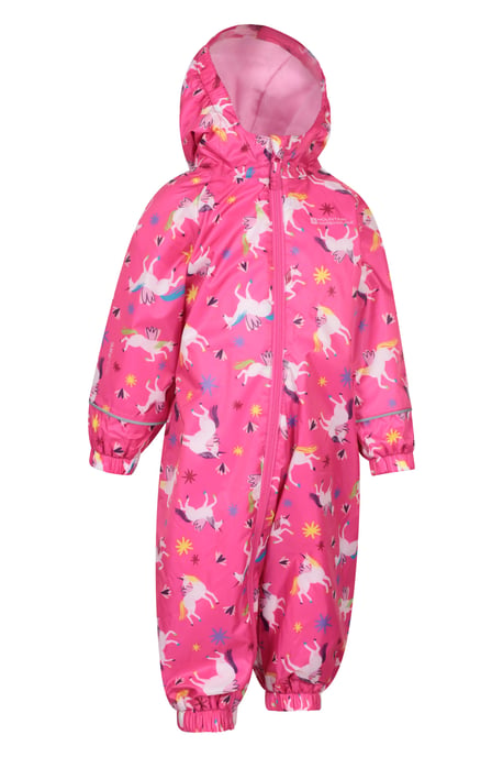 'Spright' Kids Waterproof Printed Rain Suit Warm Fleece Lined Hooded Coverall Pink - Image 2
