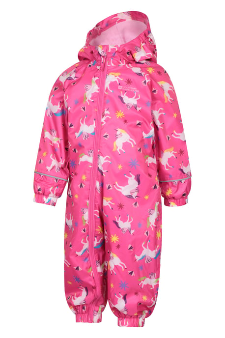 'Spright' Kids Waterproof Printed Rain Suit Warm Fleece Lined Hooded Coverall Pink - Image 4