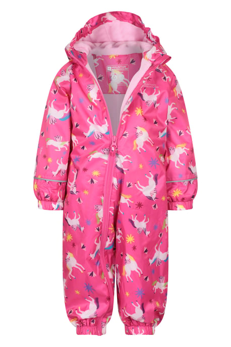 'Spright' Kids Waterproof Printed Rain Suit Warm Fleece Lined Hooded Coverall Pink - Image 5