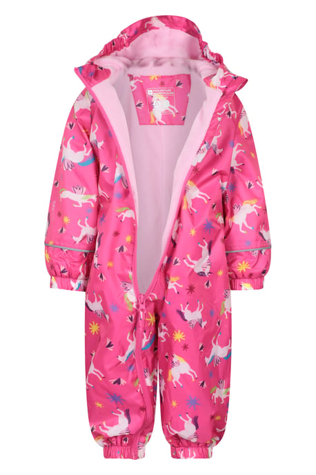 'Spright' Kids Waterproof Printed Rain Suit Warm Fleece Lined Hooded Coverall Pink - Image 6