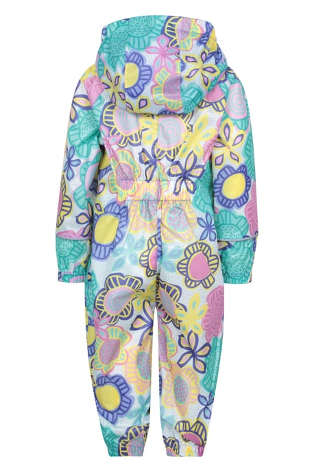 'Puddle' Kids Printed Waterproof Rain Suit Hooded Toddler All in One Coverall Pale Green - Image 5