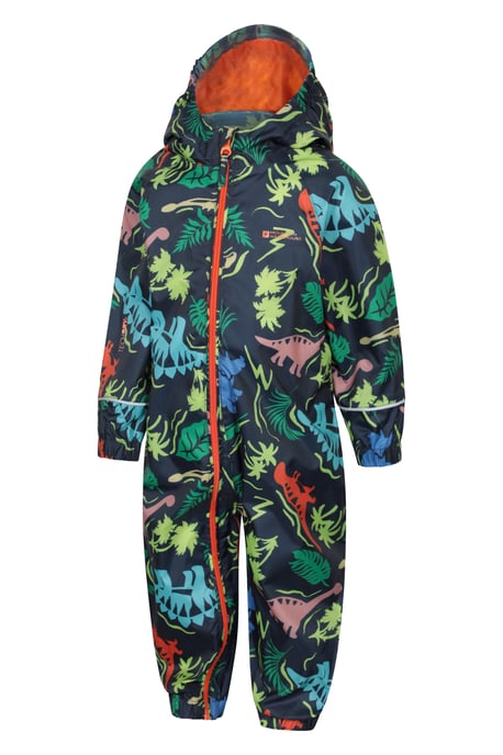 'Puddle' Kids Printed Waterproof Rain Suit Hooded Toddler All in One Coverall Blue - Image 4