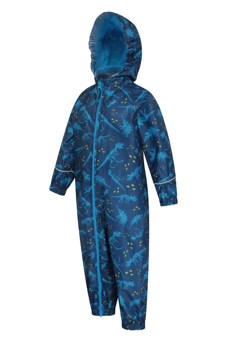 'Puddle' Kids Printed Waterproof Rain Suit Hooded Toddler All in One Coverall Blue - Image 5