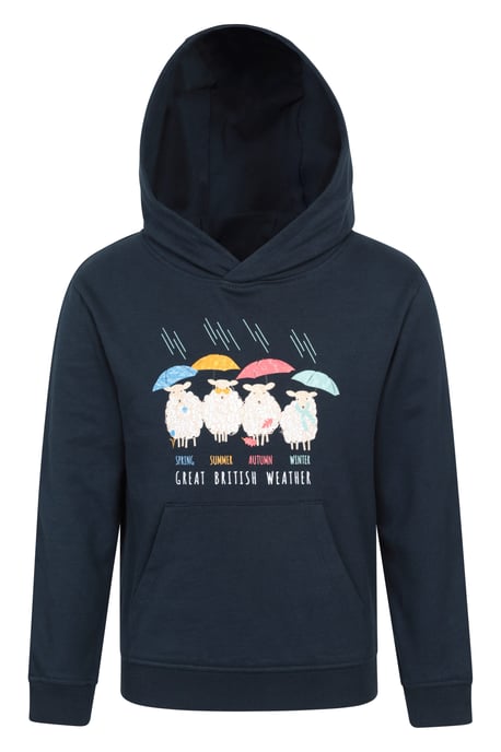 'Great British Weather' Kids Regional Hoodie Soft Warm Comfortable Casual Outdoor Top Navy - Image 1