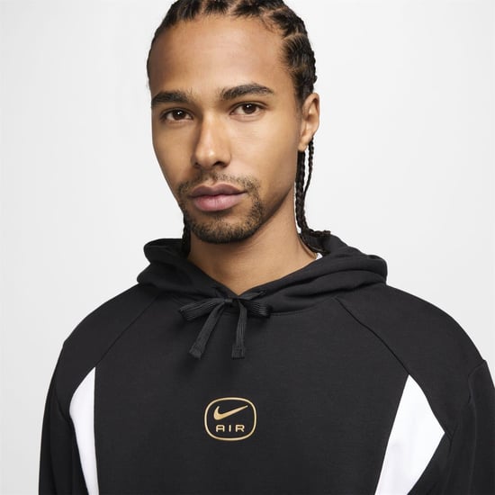 Men's Nike NSW SW AIR PO HOODY FLC BB in Black/White - Image 3
