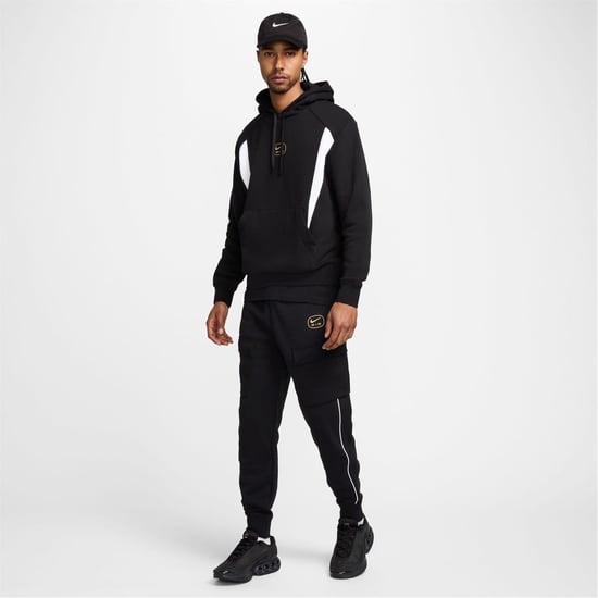 Men's Nike NSW SW AIR PO HOODY FLC BB in Black/White - Image 6