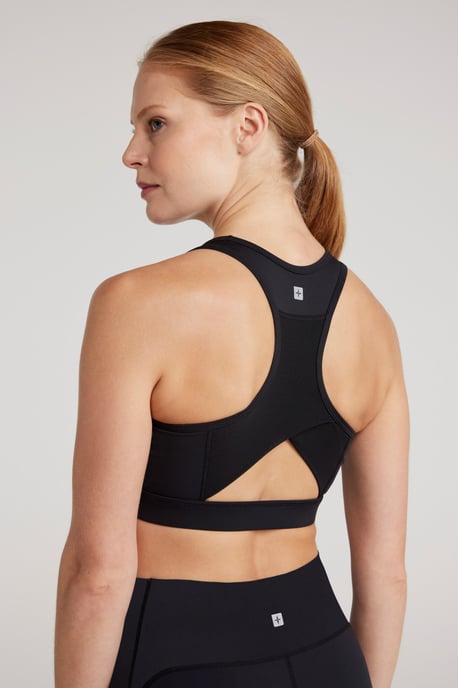 'Mesh Motion' Women's Sports Bra High Support Stretchy Quick Dry Racer Back Black - Image 2