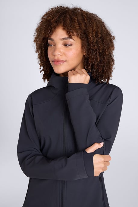'Solstice' Women's Active Softshell Jacket Water-Resistant Lightweight Hooded Layer Black - Image 3