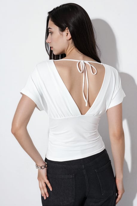 Fitted Crop Blouse With Tie Detail - Image 2