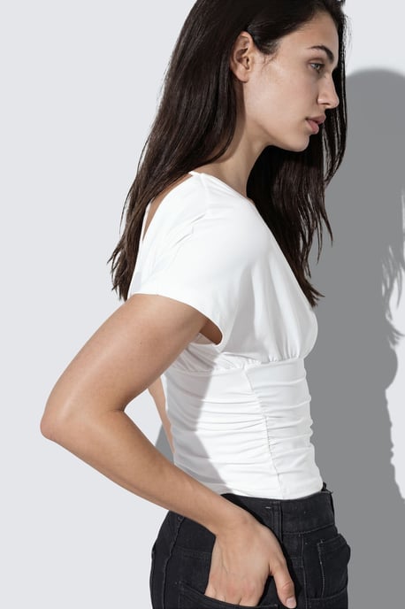 Fitted Crop Blouse With Tie Detail - Image 3