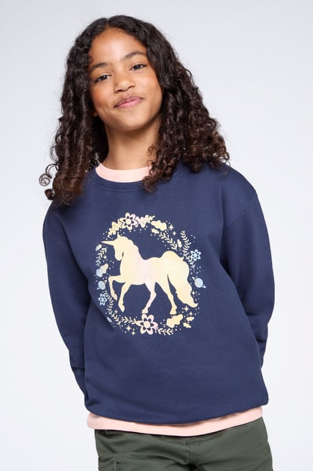 Kids Crew Neck Sweatshirt Casual Comfortable Lightweight Children's Pullover Top Dark Blue - Image 1
