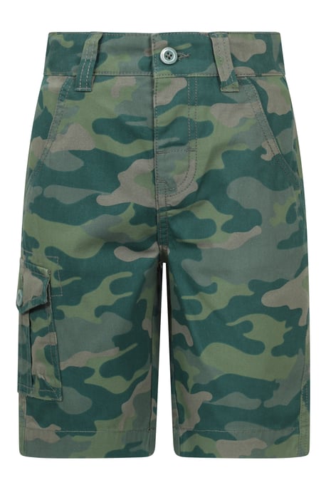 'Camo' Kids Cargo Shorts Cotton Multiple Pockets Comfy Casual Bottoms Forest Green - Image 1
