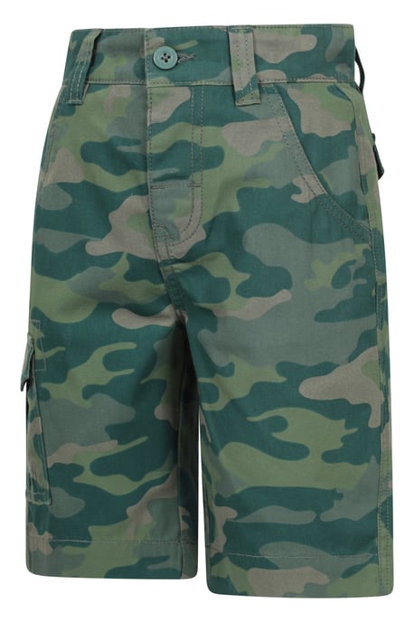 'Camo' Kids Cargo Shorts Cotton Multiple Pockets Comfy Casual Bottoms Forest Green - Image 2