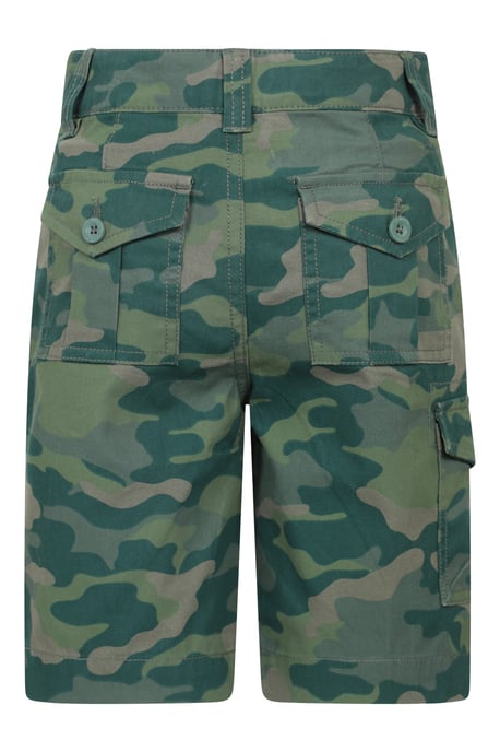 'Camo' Kids Cargo Shorts Cotton Multiple Pockets Comfy Casual Bottoms Forest Green - Image 3