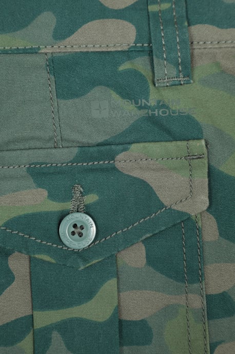 'Camo' Kids Cargo Shorts Cotton Multiple Pockets Comfy Casual Bottoms Forest Green - Image 6