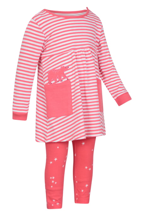 Baby Long Sleeve Dress Leggings Set Casual Lightweight Comfortable Kids Outfit Pink - Image 2