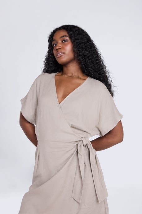 Women's Linen Wrap Playsuit with Elastic Waistband Comfy Jumpsuit - Image 2