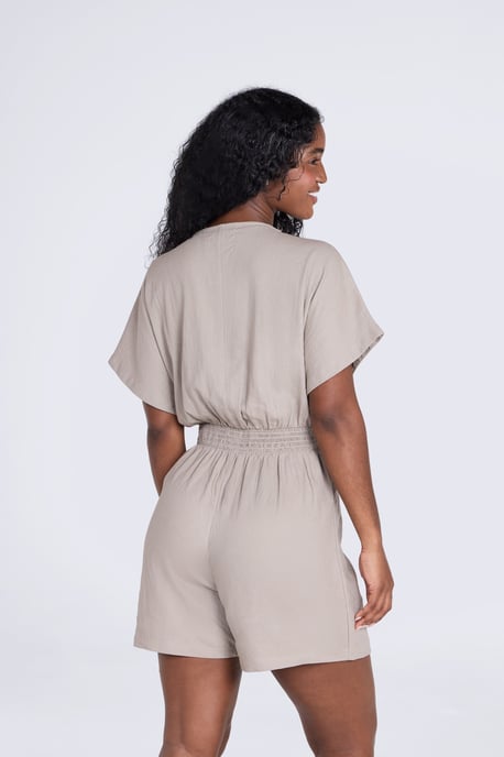 Women's Linen Wrap Playsuit with Elastic Waistband Comfy Jumpsuit - Image 3